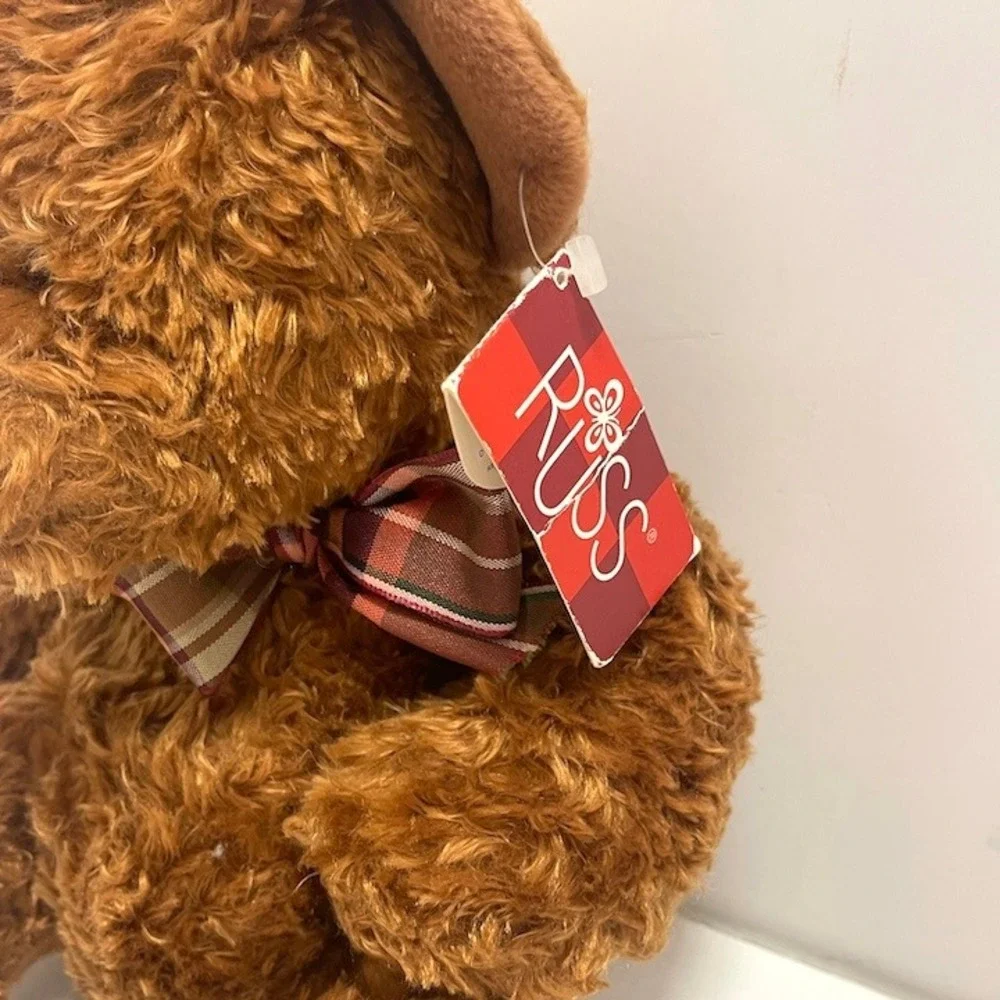 Russ Berrie Honeyfitz Teddy Bear Plush Toy Brown Plaid Bow With Tags Vintage